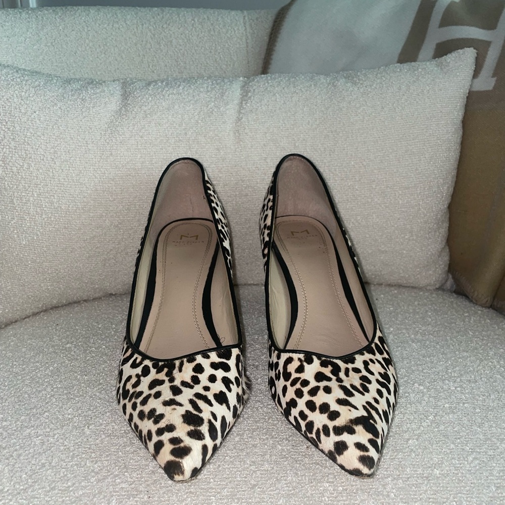 Marc Fisher Calf Hair Leopard Black Heel Pointed Toe Heels - Picture 2 of 10